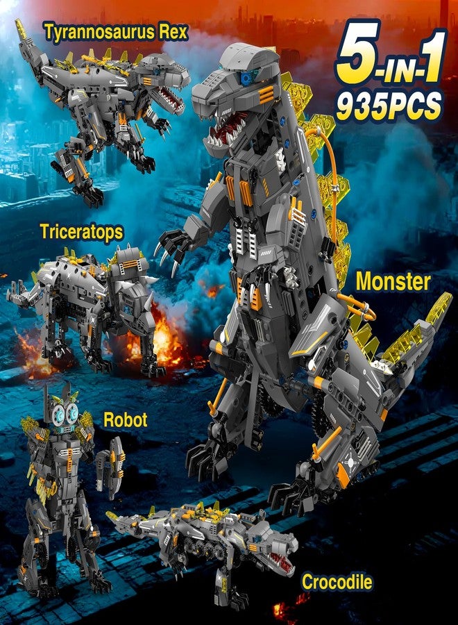ADUSRIZ Dinasour Toys for Kids Building Set, 935 PCS App & Remote Control Robotics Kit, 5-in-1 Tyrannosaurus/Triceratop/Crocodile/Robot/Monster STEM Toys for Boys Girls Age 6 7 8 9 10 11 12+ Year Old - Image 4